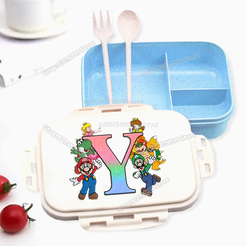 Super Marios Bros Children Lunch Box Letter A-Z Boy Girl Student Bento Boxes Luigi Peach Daisy Lunchbox School Office Dinnerware