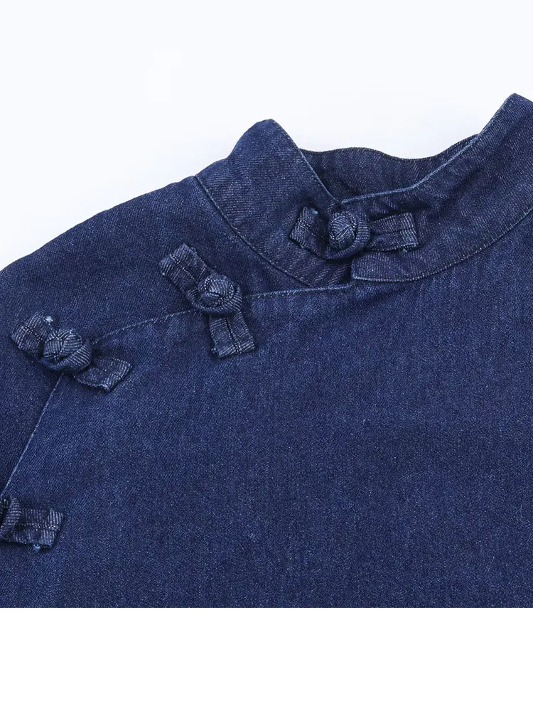 المرأة عباءة معطف 2025 خريف شتاء جديد إمرأة موضة بلون عقدة الديكور الدنيم عباءة معاطف النساء الترفيه معاطف فضفاضة #3