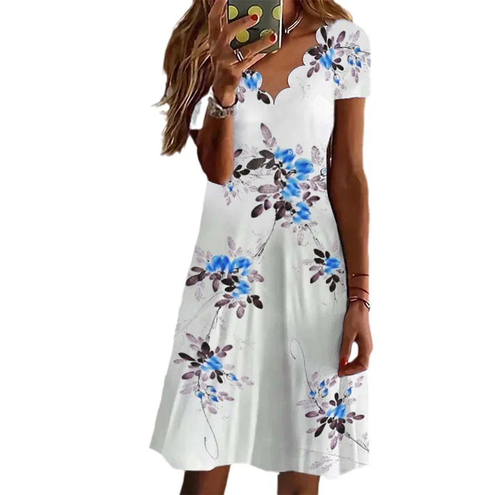 

Модное женское платье-юбка, повседневное повседневное модное женское платье трапециевидной формы до колена с цветочным принтом, S-XL, слегка эластичное