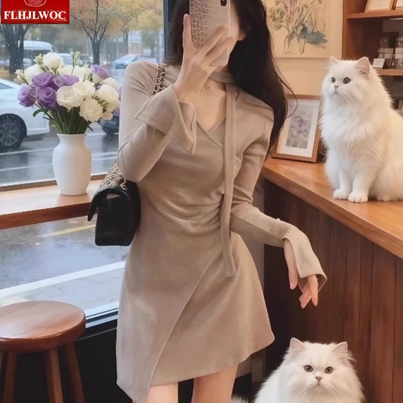 لطيف التنانير الصغيرة تاريخ السنة الجديدة الفتيات امرأة طويلة الأكمام شيك كوريا اليابان نمط الصلبة طبقة سليم المجهزة فساتين تي شيرت #6