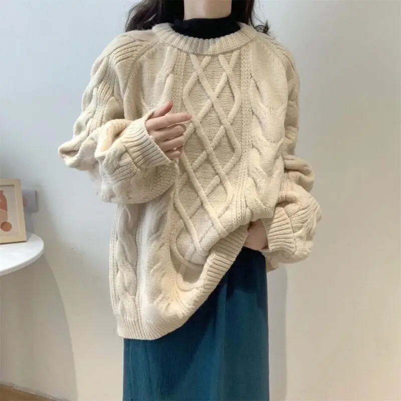 

Свободный свитер принцессы для девочек, осенне-зимняя модная вязаная одежда с длинными рукавами для отдыха, антивозрастная универсальная одежда, новинка на открытом воздухе