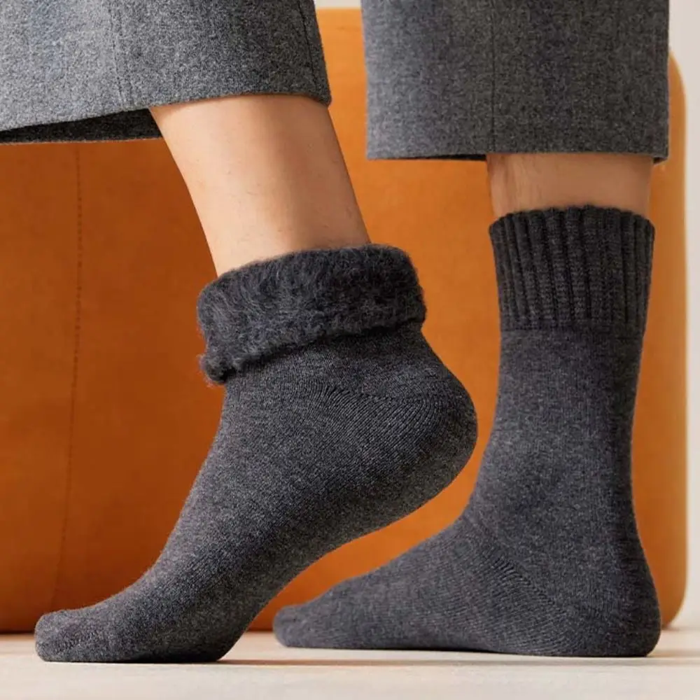 3 pares básico simples engrossar meias quentes de pelúcia outono inverno meias de lã térmica meias tubo médio meias de caxemira masculino menino