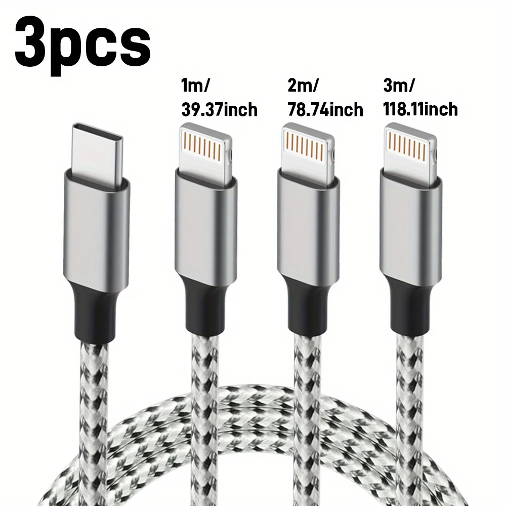 

Jogrytece 3 шт. нейлоновый плетеный кабель USB для быстрой зарядки 3 фута 6 футов 10 футов Кабель Type-C к IP-порту для быстрого зарядного устройства iPhone.