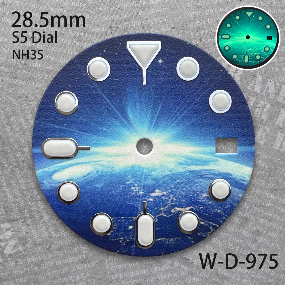 28.5 mm S Logo Starlit Sky Dial Suitable For NH35 Japan Movement Full Green Luminous High Quality Watch Modification Accessories