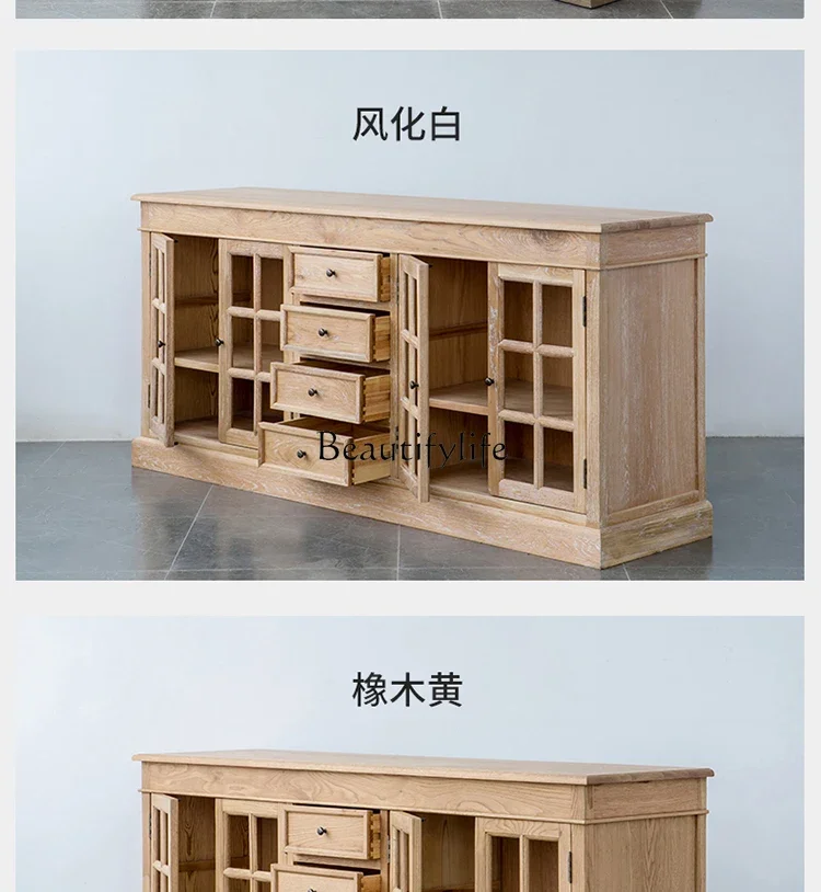 LD6-*American country entrance storage side cabinet retro solid wood cabinet living room against the wall