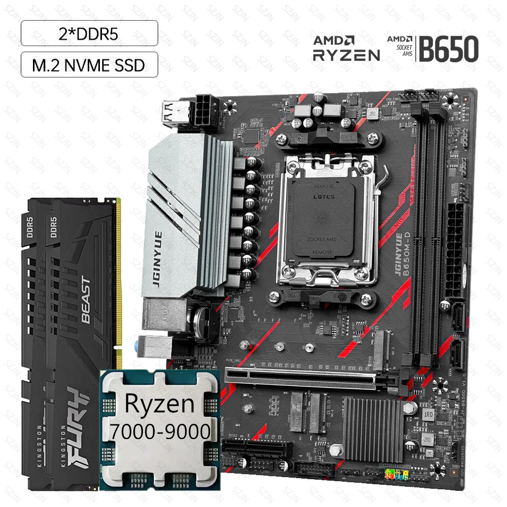 

JGINYUE AM5 B650 Motherboard Set With Ryzen 7000-9000 DDR5 Dual Channel Multi-option ARGB B650M-D NVME M2 Gaming Motherboard Kit