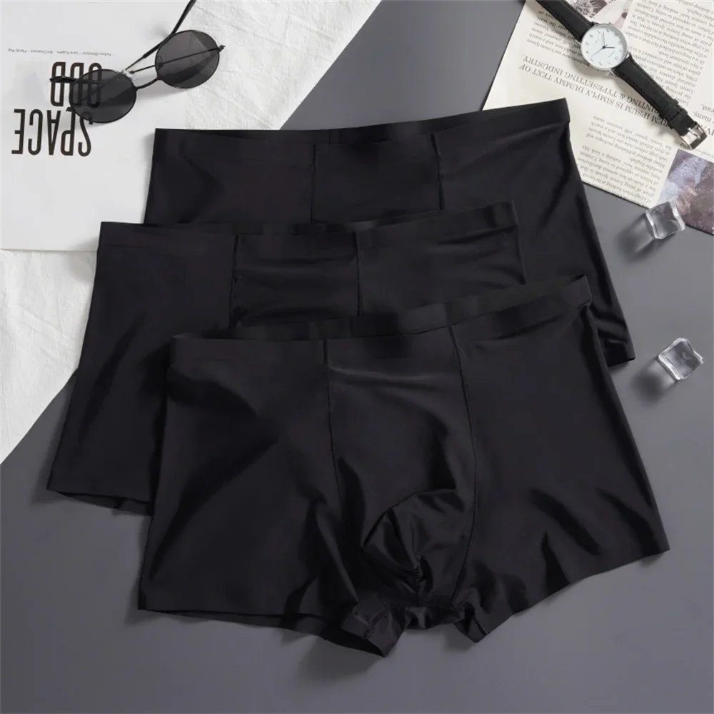 

3PCS Sexy Plus Size L-4XL Men Underwear with Pouch Ice Silk BoxerShorts Mens Boxers Seamless U Convex Male Underpants