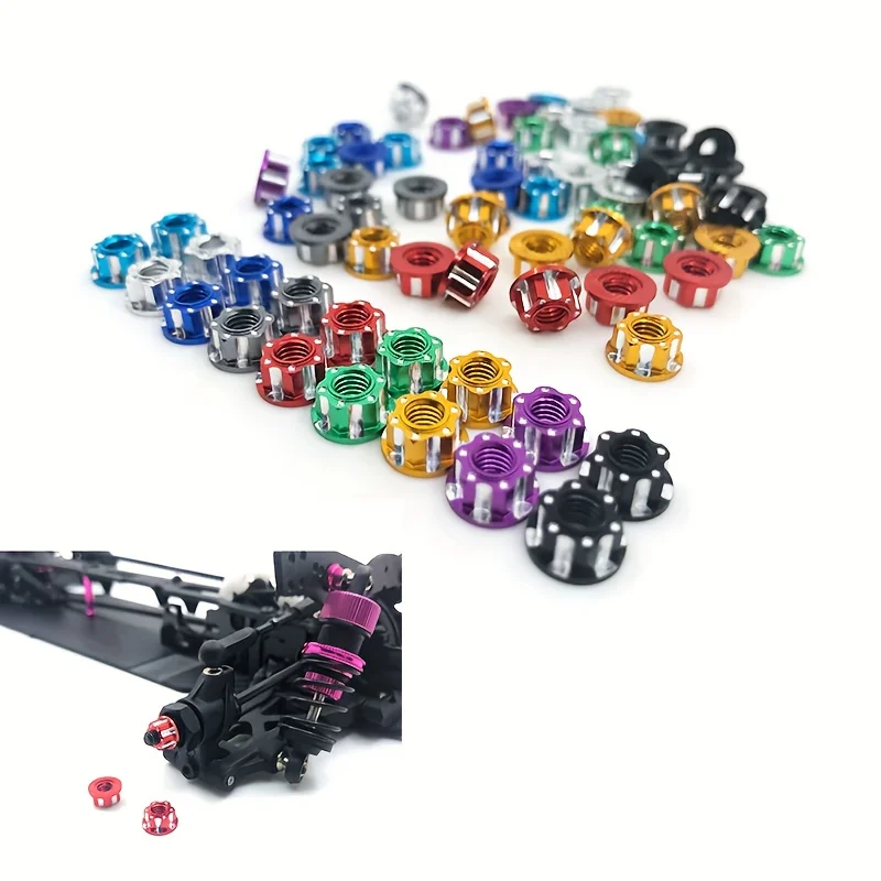 8pcs Aluminum M4 Lock Nuts Serrated Nylon Wheel Hardware for RC Cars for Traxxas Axial Arrma Redcat HSP HPI SCX10 Losi Models
