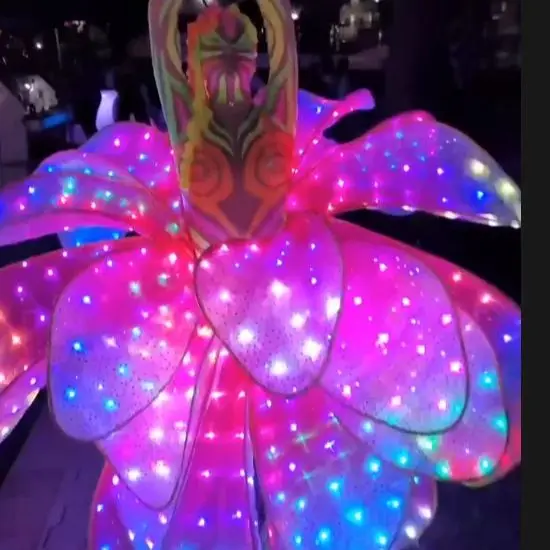 

Full Color LED Petal Skirt Flower Opening Dance Big Swing Dress Modern Dance Performance Dress LED Robot Suit Blossom Long Dress