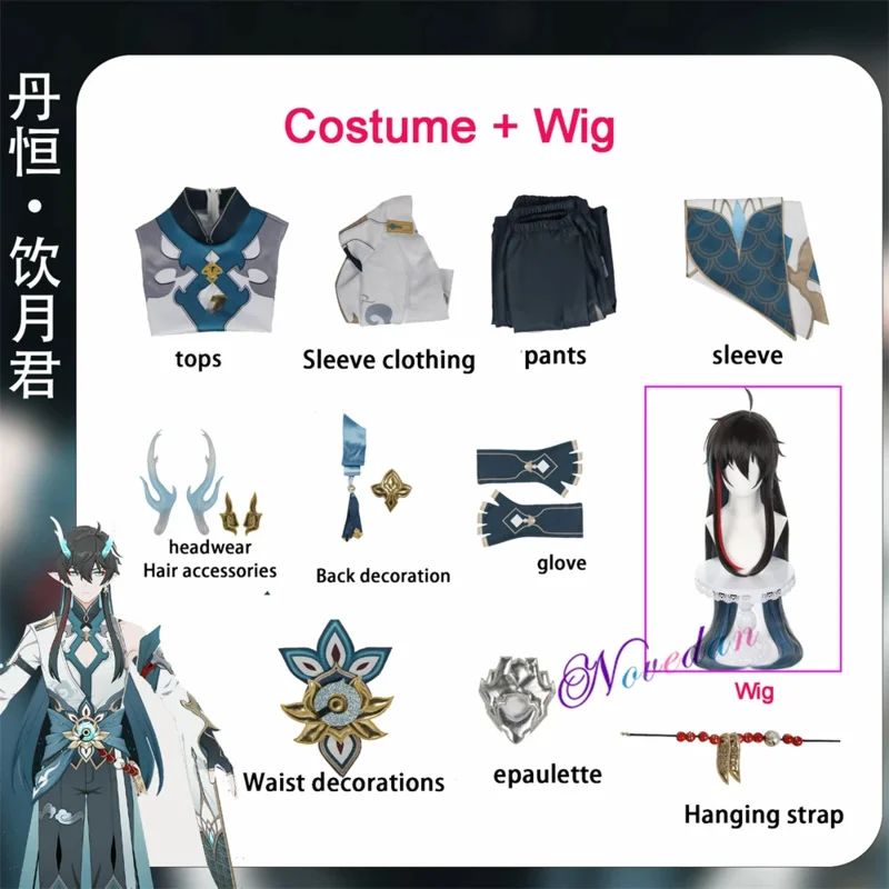 5 star Dan Heng imitator Lunae cosplay costume wig shoes honkai star Rail uniform dragon horn earring HSR Astral Express Men