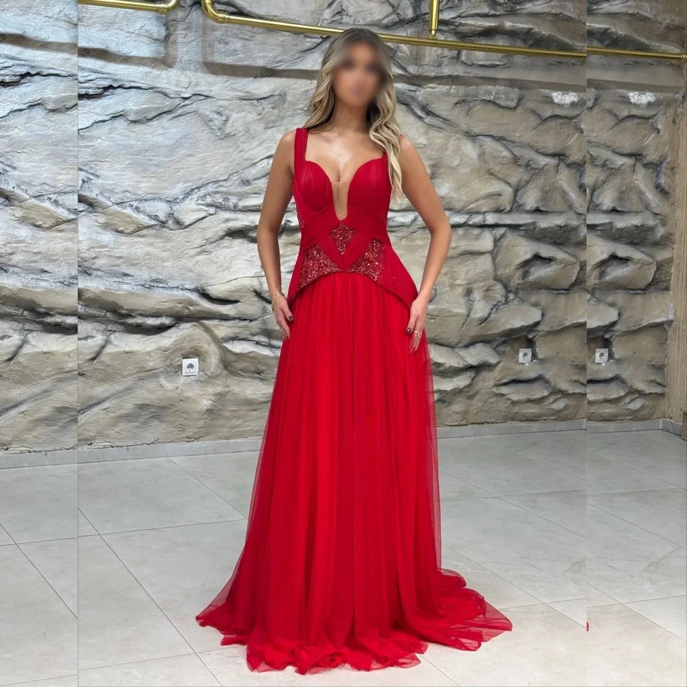 

Customized Evening Dress with Straps Glitter Pleat A-line Long Dresses Bespoke Occasion Elegant Party Wedding Charming
