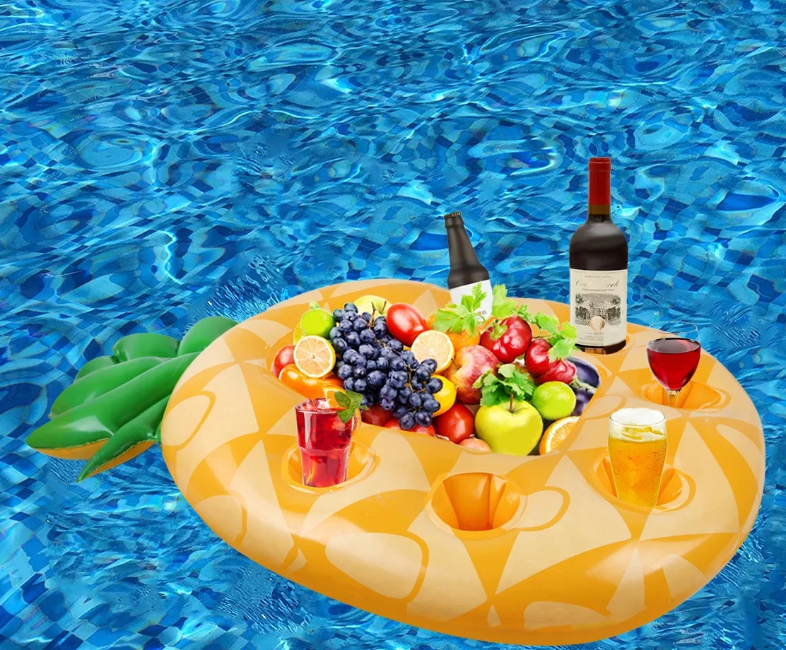 Pineapple Inflatable Drink Holder Large Inflatable Water Bottle Holder Floats Pool Serving Bar for Summer Swimming Pool Party