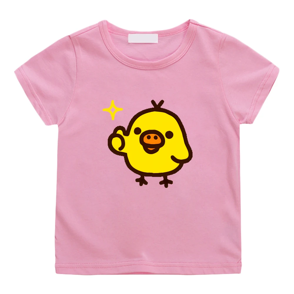 Kiiroitori Yellow Chick CartoonT-shirt Short Sleeve 100% Cotton Summer Tees Boys/Girls Kawaii Graphic Printed Tshirts Cute Tops