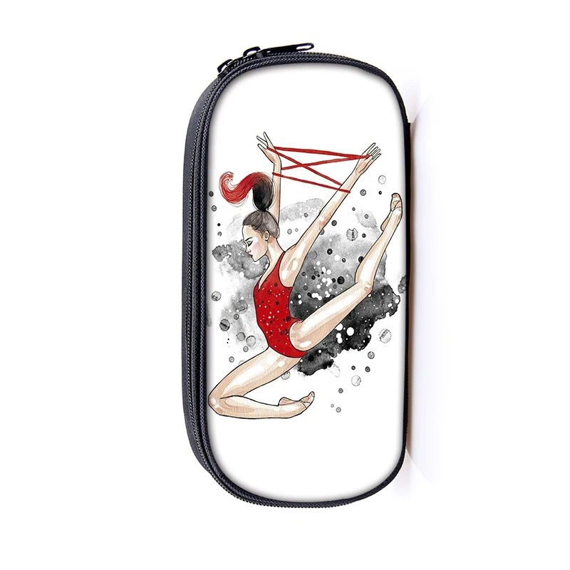 Cute Gymnastics Art Print Cosmetic Case Pencil Box Girls Stationary Bags Schoolbags Canvas Pencil Bags Kids School Supplies Gift