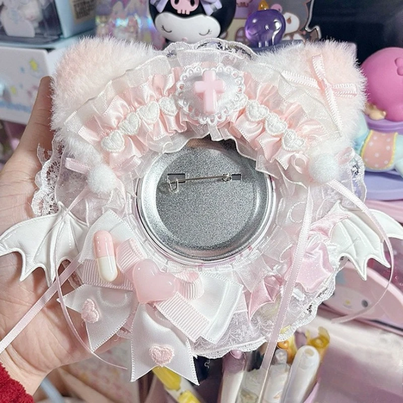 Anime Badge Clip Mounting Base Kit 58-75mm Badge Holder DIY Ita Bag Sweet Lace Ruffle Embellishment Set Kawaii Merch Ornaments