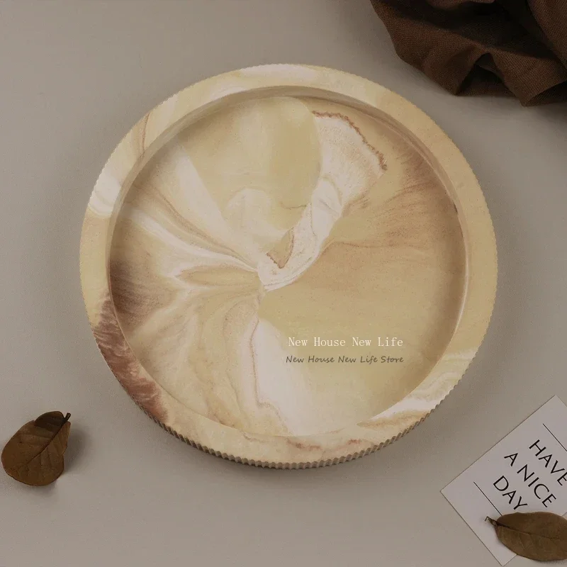 26CM Round Cement Tray Silicone Molds Handmade Plaster Epoxy Concrete Stripped Coaster Mould Storage Plate Dish Home Decoration