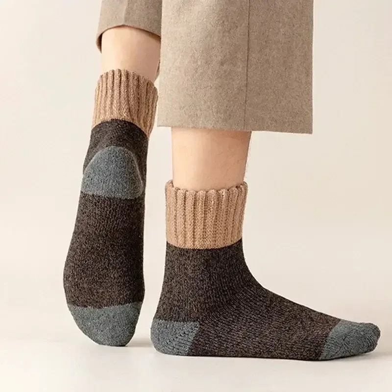 5Pairs/Men's Winter Warm Merino Wool Socks for Men Women's Mid-tube Socks Super Thick Warm Wool Cold Snow Towel Socks EU38-46