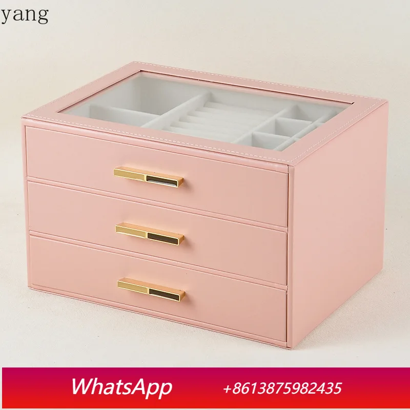 

CX Three-Layer Drawer Glass Skylight PU Jewelry Box Necklace Stud Earrings Light Luxury Storage Box