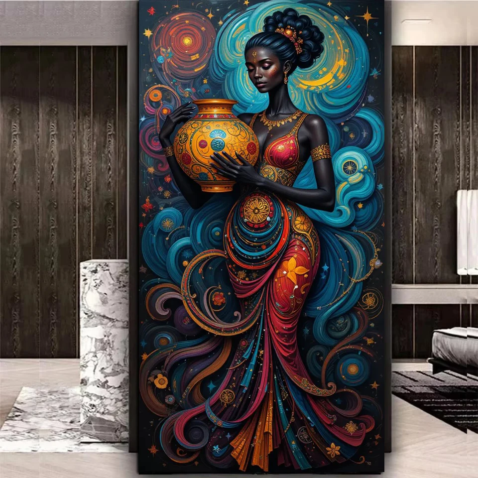 

African Woman Diamond Painting Kits for Adults, Diamond Art Kits for Beginners, DIY 5D Full Drill Gem Craft Art for Home Decor