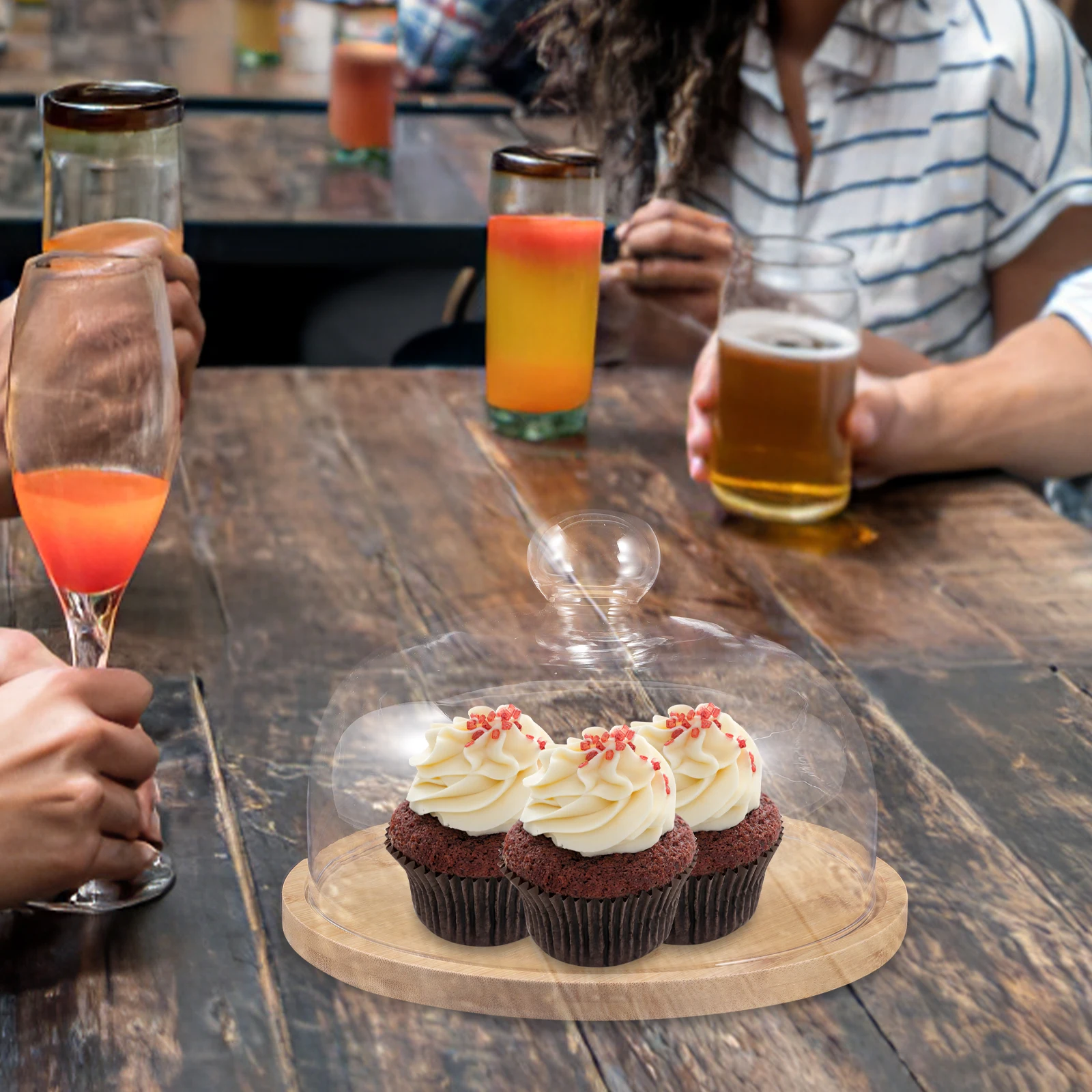 

Rotary Round Cake Display Tray Wooden Dessert Plate with Cover for Wedding Party Table Christmas Thanksgiving Cake Tray