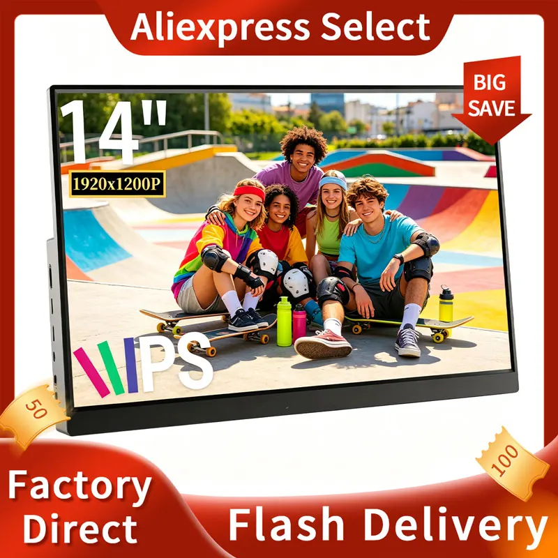 For Home Office 14inch 1920*1200 Portable Travel Display for Laptop Computer XBox TV Box Cell Phone PC Extension Mobile Laptop