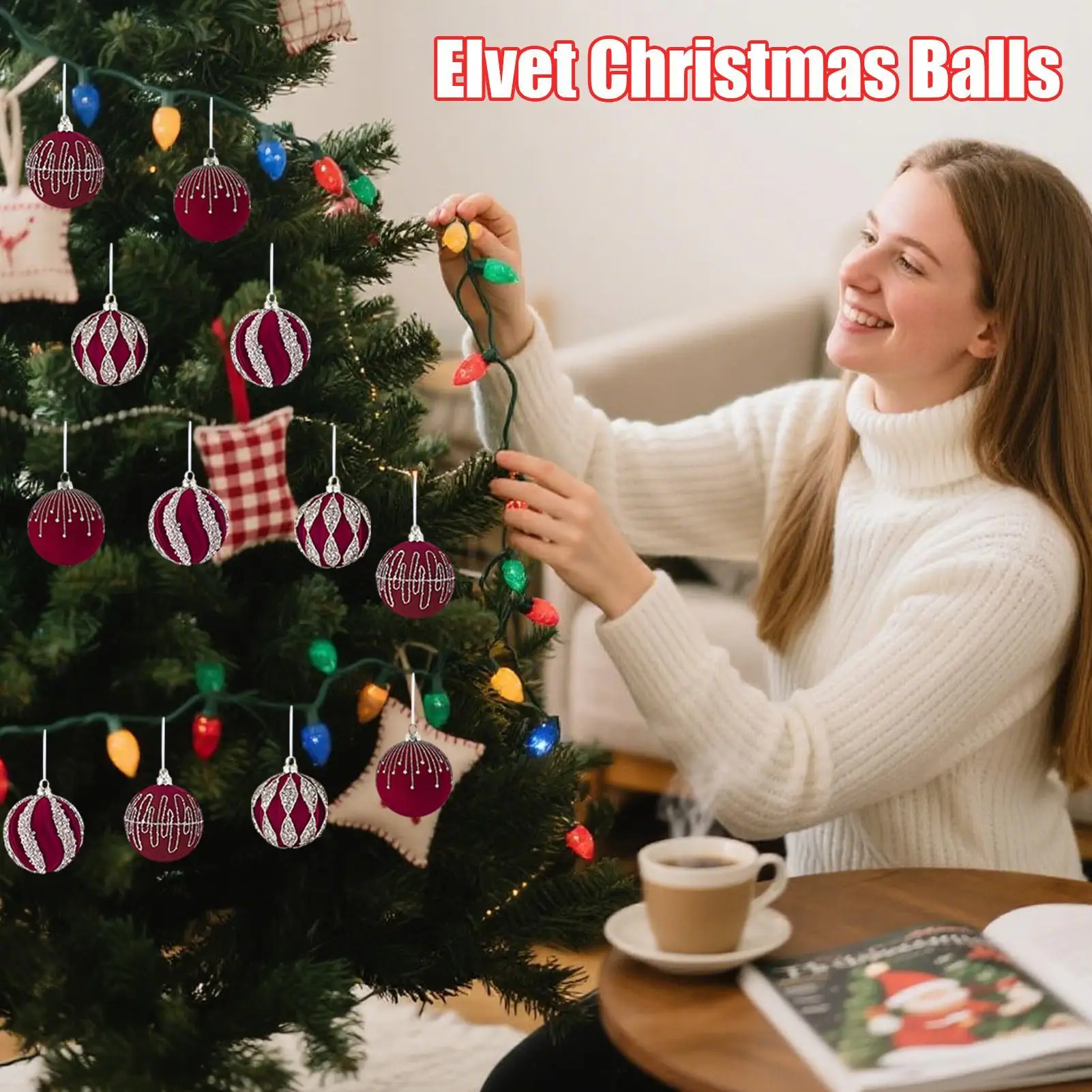 

Бархатные рождественские украшения, 12 предметов, рождественские флокированные шары, украшения, праздничный домашний декор для дома, вечеринки, спальни, гостиной