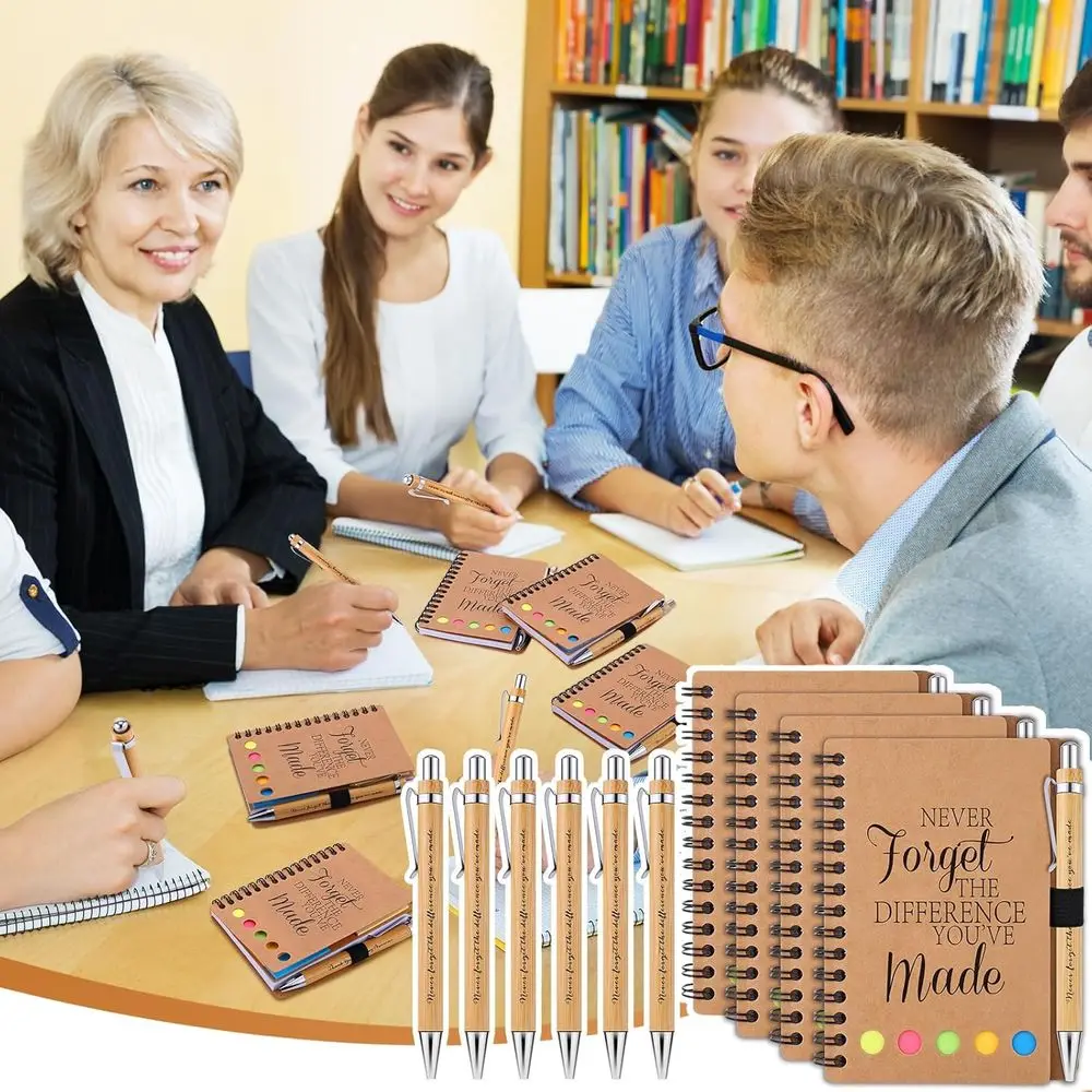 Inspirational Bamboo Pens & Spiral Notebooks with Sticky Notes: 40 Sets for Nurse, Teacher, Coworker Appreciation