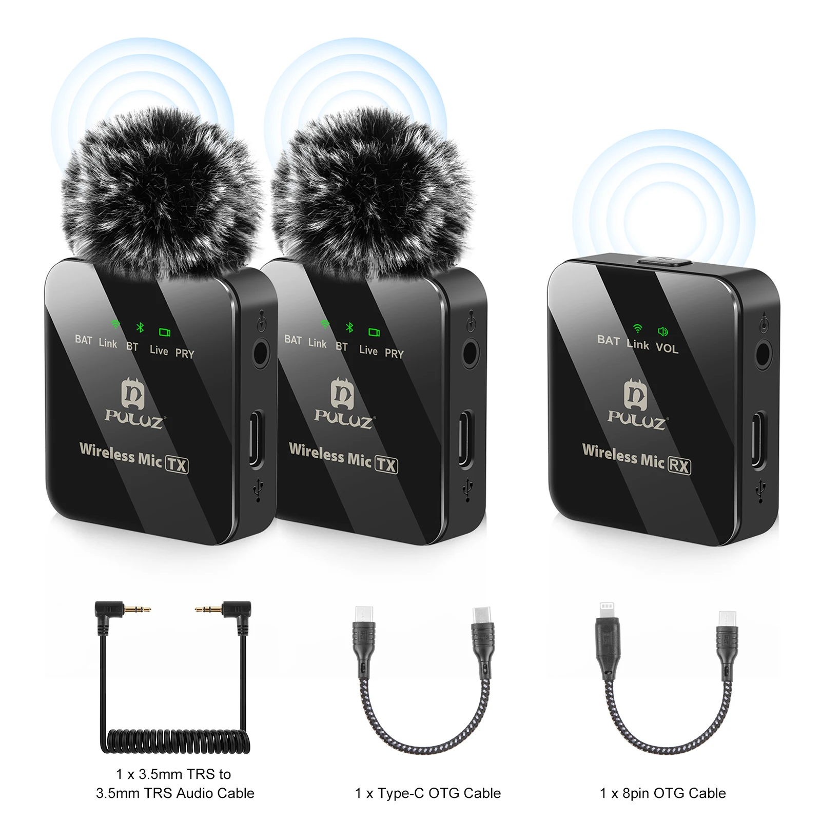 PULUZ Wireless Lavalier Microphone Live Broadcast YouTube Gaming Microphone For iphone/Android/3.5mm DSLR Camera Audio Recording