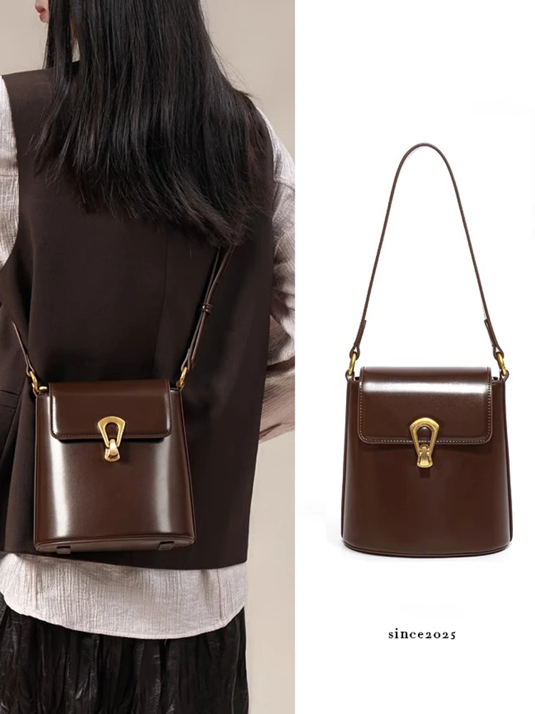 

Trendy Vintage Leather Buet Bag Women's Crossbody oulder Bag Versatile Underarm Bag Soft Handbag Pure Color Casual Bag