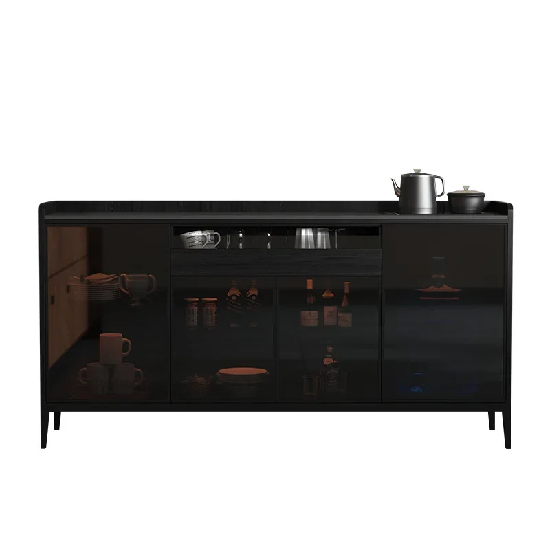 

Italian minimalist rock slab dining side cabinet solid wood tea bar machine integrated against the wall disinfection cabinet