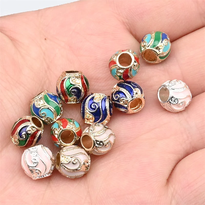 9MM Burning Blue Enamel Cloisonne Vintage Beads Alloy Dripping Oil Big Hole Beads for Jewelry Making Diy Bracelet Necklace