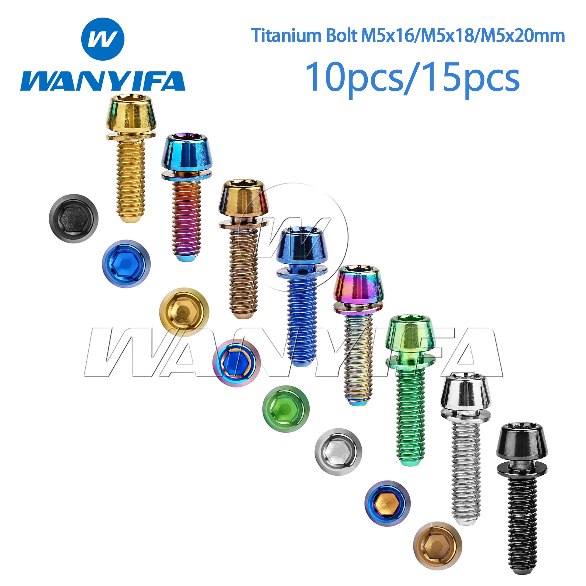 

Wanyifa Titanium Bolt M5x16 M5x18 M5x20mm Conical Head Ti Screws with Washer for Bicycle Stems 10/15pcs