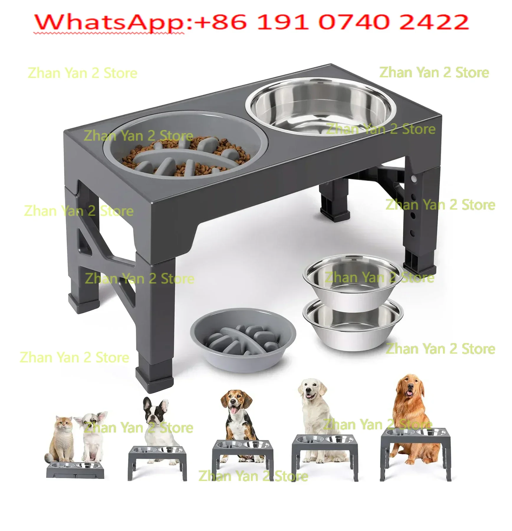 1PCS Adjustable height raised dog bowl holder, raised pet bowl with double stainless steel dog food feeder