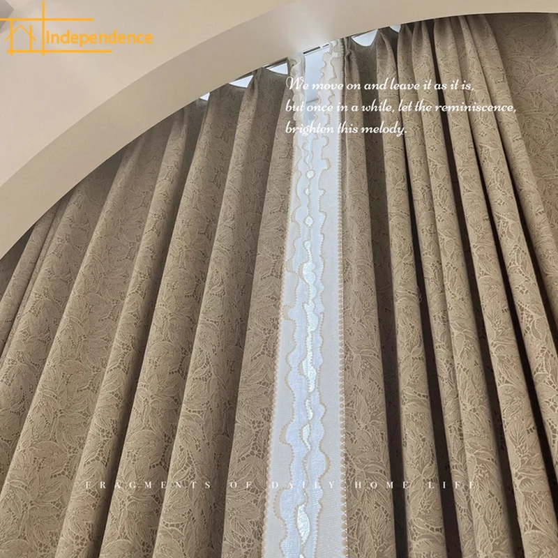 

Custom Lace Jacquard Fungus Edge Pearl Curtains for Living Room Bedroom French Window Balcony Floating Window Embroidered Screen