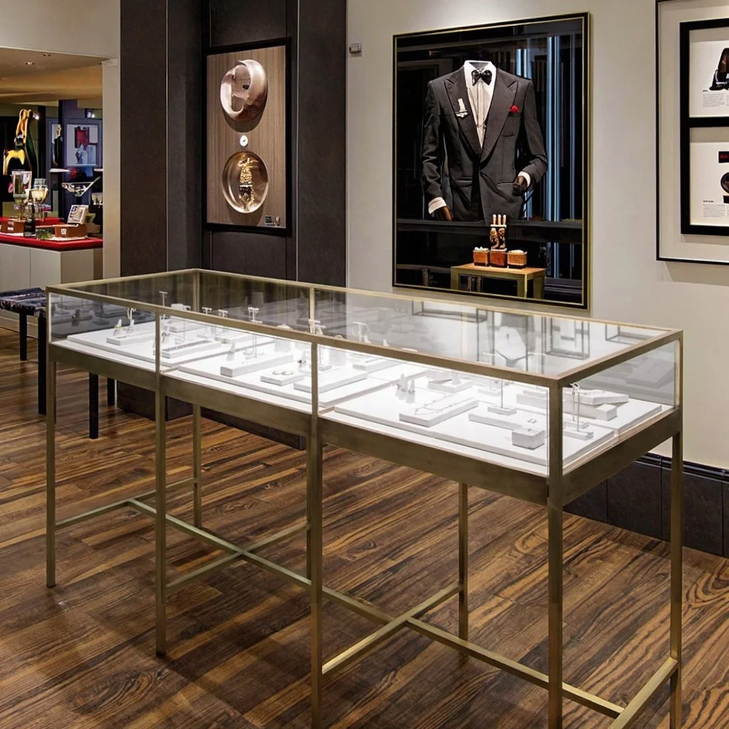 Quality Glass Metal Frame Drawer Light Emitting Diode Lighting Streamline Display Retail Store For Jewelry Showcases
