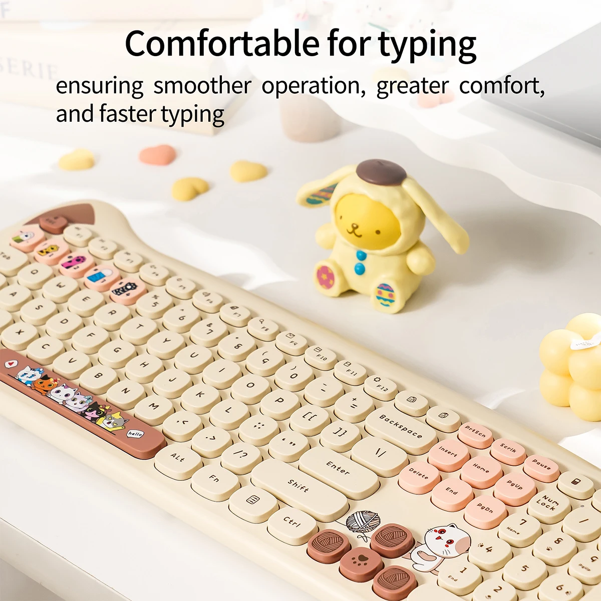 

GEEZER Wireless Connection Cute Cat Shape Mixed Color Keycaps Ergonomic Miaomeng PLUS Keyboard and Mouse Set