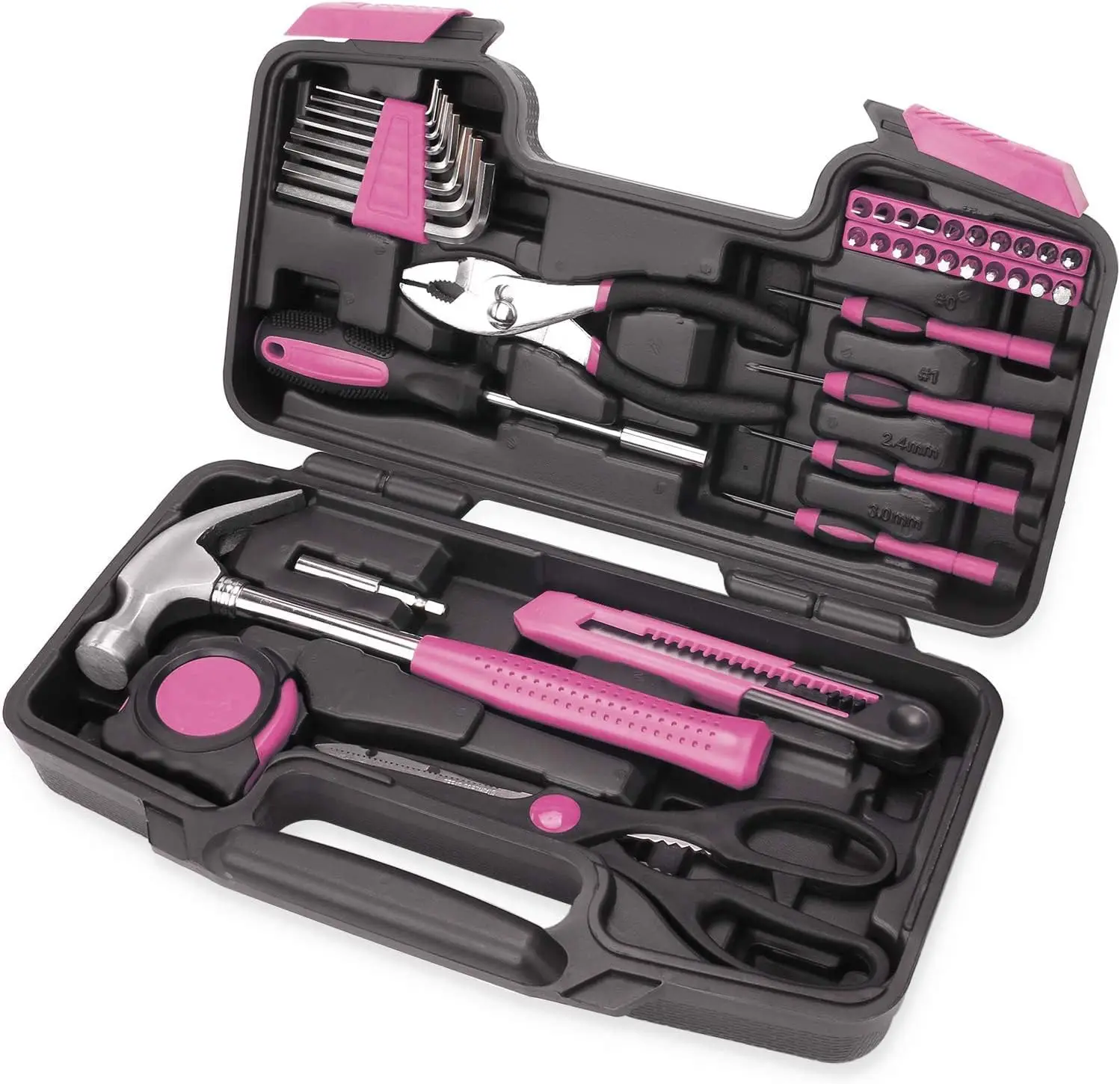 39 Piece All Purpose Basic Household Pink Tool Kit for Women-Toolbox Great for Home, Garage, Office and College Dormitory Use