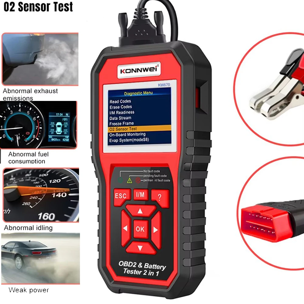 Professional Full OBD2 Scanner Automotive Battery Tester KW870 OBD Code Reader Auto Diagnostic Tool for All Cars After 1996