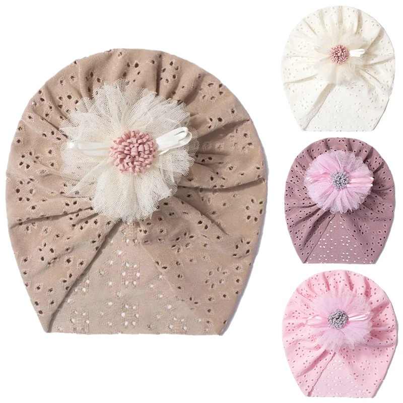 

Girl Summer Autumn Baby Newborn Infant Toddler Baby Bonnet Cap Beanies Cap Big Floral Turban Headwrap Hollow out Breathable Hats