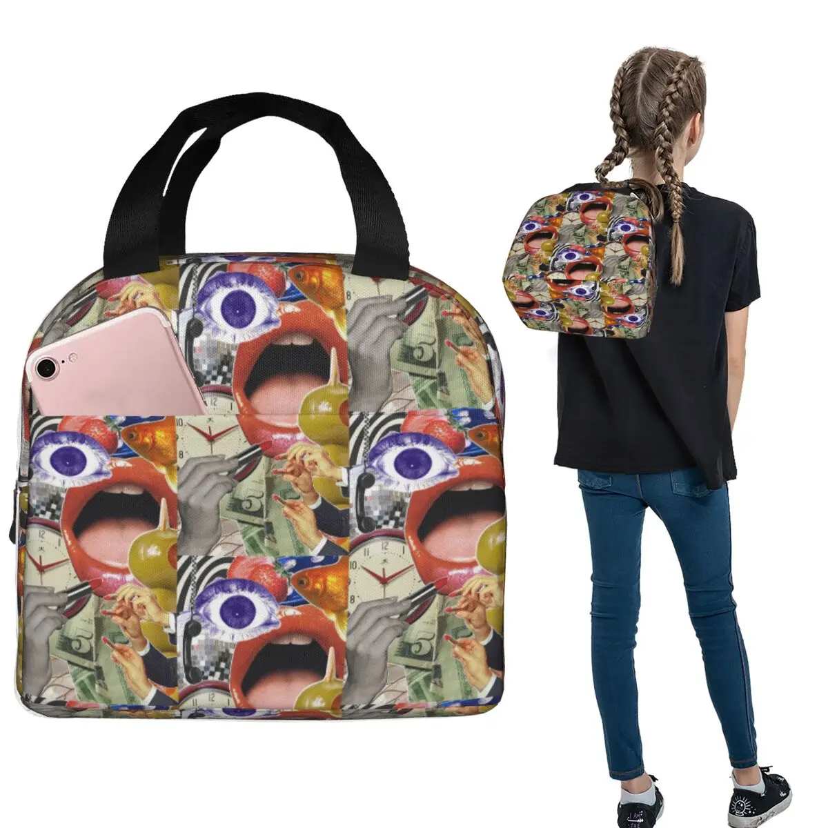 

Salvador Dali Lunch Bags Insulated Bento Box Waterproof Lunch Tote Leakproof Picnic Bags for Woman Kids Work