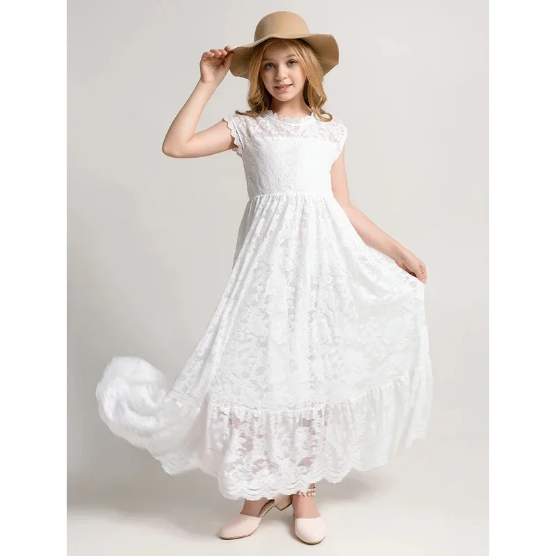 New plus size summer wedding cotton girl princess long dress tank top CHILDREN'S clothing 3 4 6 8 10 12 years mn7