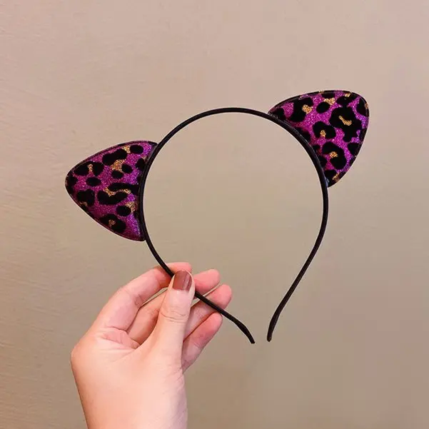 Vintage Luipaard Print Glitter Kat Oren Hoofdband Voor Meisje Vrouwen Leuke Kat Oren Haar Hoepel Haarband Kid Haaraccessoires Hoofddeksels