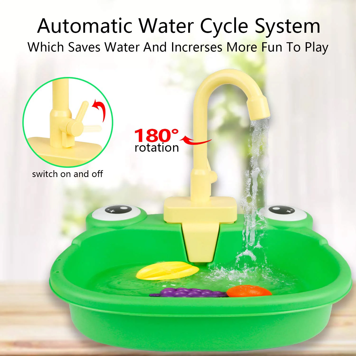 Children's automatic water outlet frog cute cow vegetable washing basin, simulation electric vegetable washing play kitchen toy