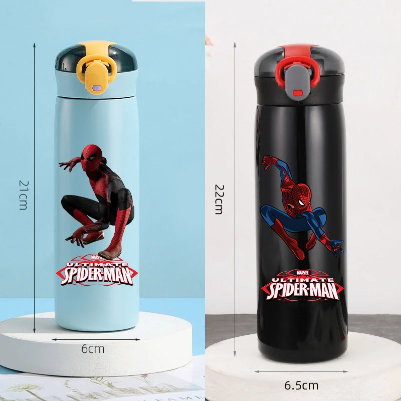 Spiderman Marvel Sippy Cup 460ml taza aislada de gran capacidad para niños, botella portátil de acero inoxidable anticaída para exteriores, regalos