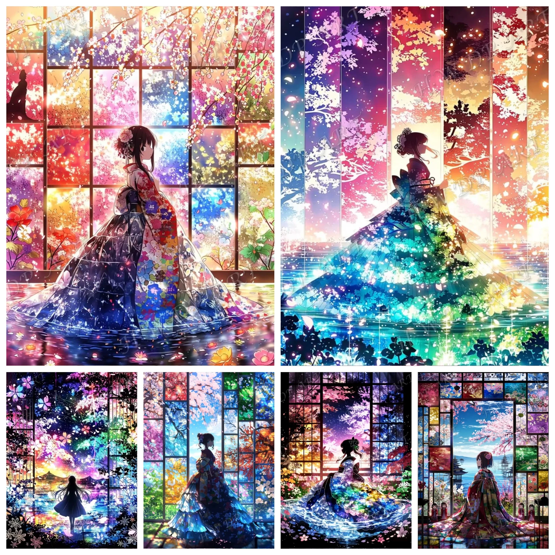 Diamond Painting Kits Japanese Girl Square Diamond Embroidery Cross Stitch Full Crystal Decor Art
