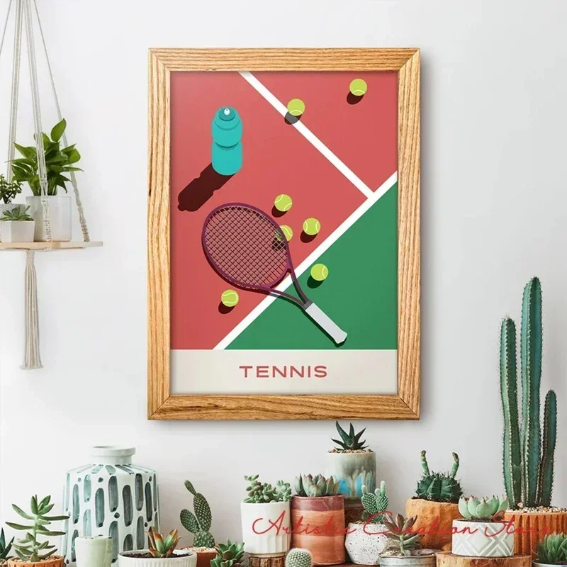 Cartoon Sport Tennis Basketball Swimming Fitness Modern Wall Canvas Decorative Painting for Living Room Gym Wall Art Home Decor