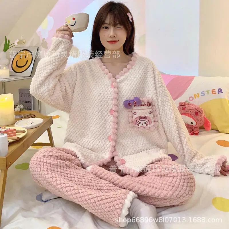 حار أنيمي Kawaii Kuromi النساء بيجامة الكرتون Pochacco ملابس خاصة طالب بيجامة مجموعات الحبيب فتاة الشتاء سميكة الدافئة ملابس خاصة