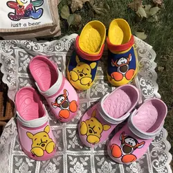 New Kawaii Cute Disney Pooh Bear Tigger Slippers Cute Home Soft Sole Beach Shoes Summer Baotou Sandals Ins Girl Birthday Gift