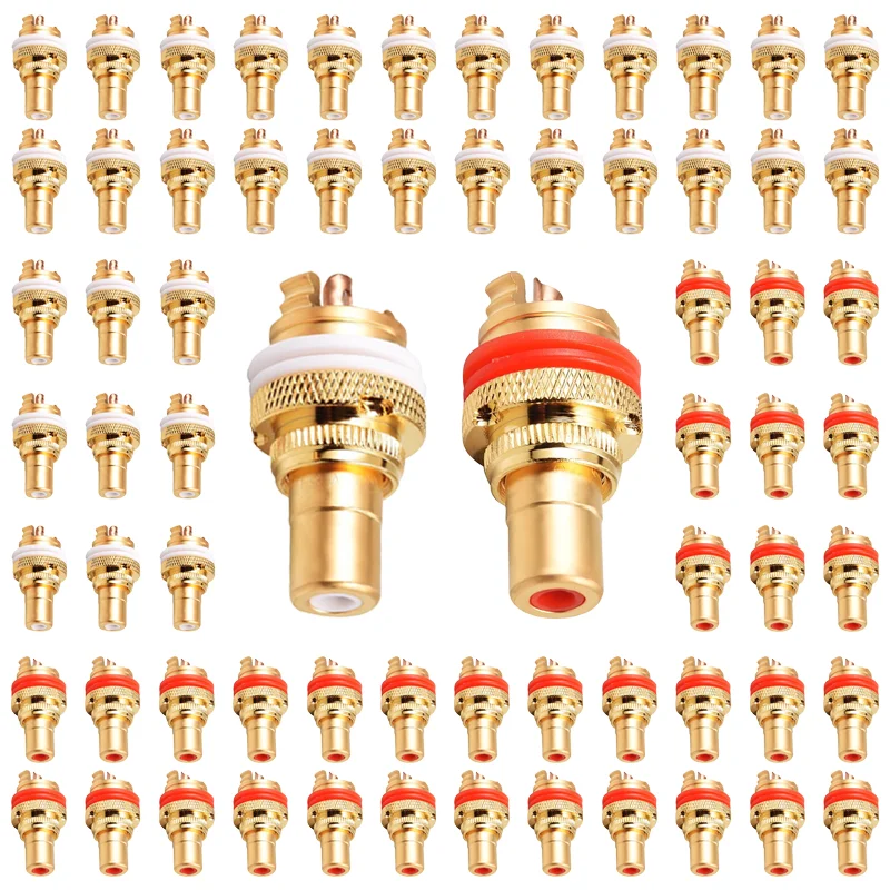 5/20PCS Copper Gold Plated Audiophile RCA Female RCA Jack Plug CMC RCA Socket For Speakers Terminals Audio Wire Connectors Panel