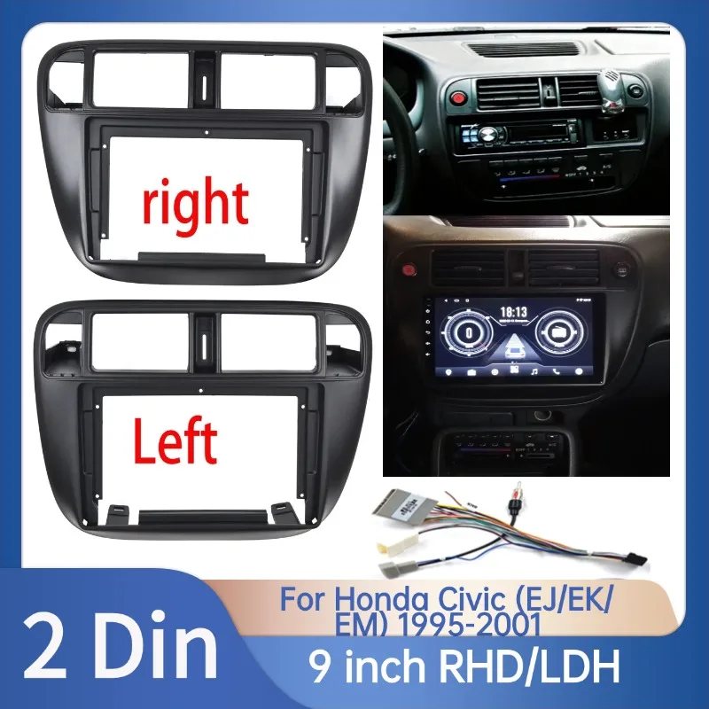 2 Din Frame 9 inch  Car Radio Fascia For Honda Civic (EJ/EK/EM) 1995-2001 Video Panel Player Audio Dash Dashboard Mount Kit view 2